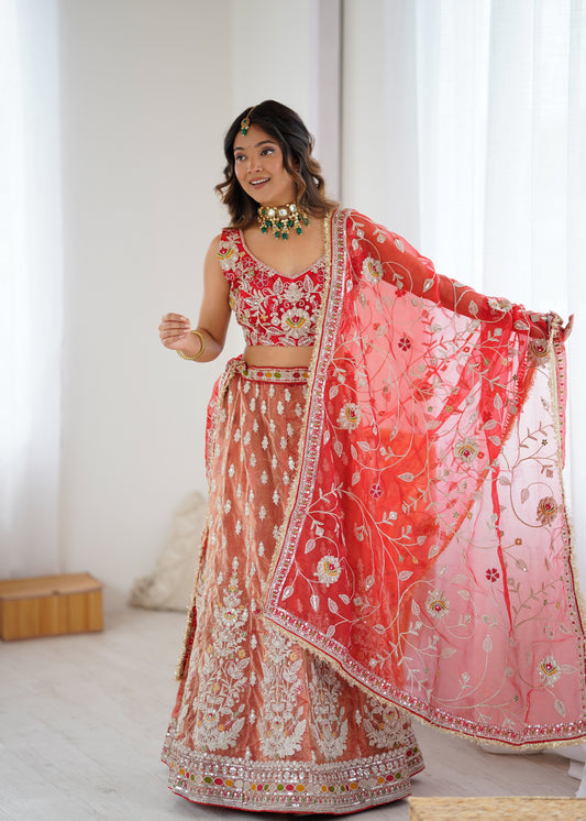 Traditional  Designer Lehenga Choli with Intricate Embroidery Orange