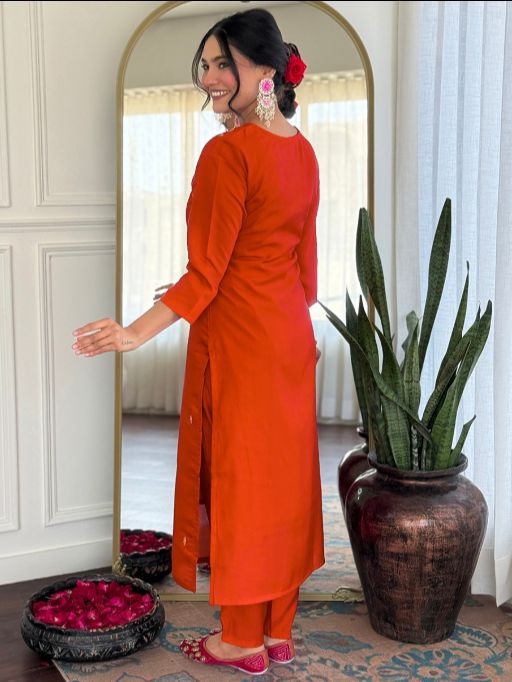 Women Gorgeous Roman Silk Fabric Straight Kurta, Pant and Dupatta Set M