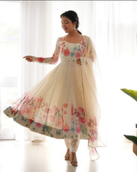 Anarkali gowan with duppata set with pent ,anarkali gowan with emrodary duppata,pink gowan,pink colure gowan ,