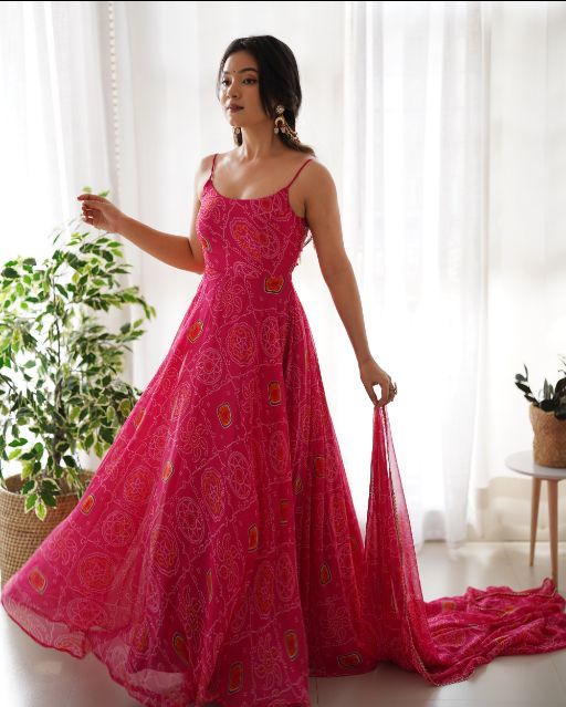 pink bandhani anarkali Pink Bandhani Suit Meesho The Bandhani Collection Meesho Kurta Set HaulMeesho Bandhani Kurta