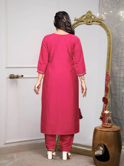 Women's Gorgeous Embroidery Viscose Chanderi Fabric Straight Kurta Pant with Dupatta Set Gaajri