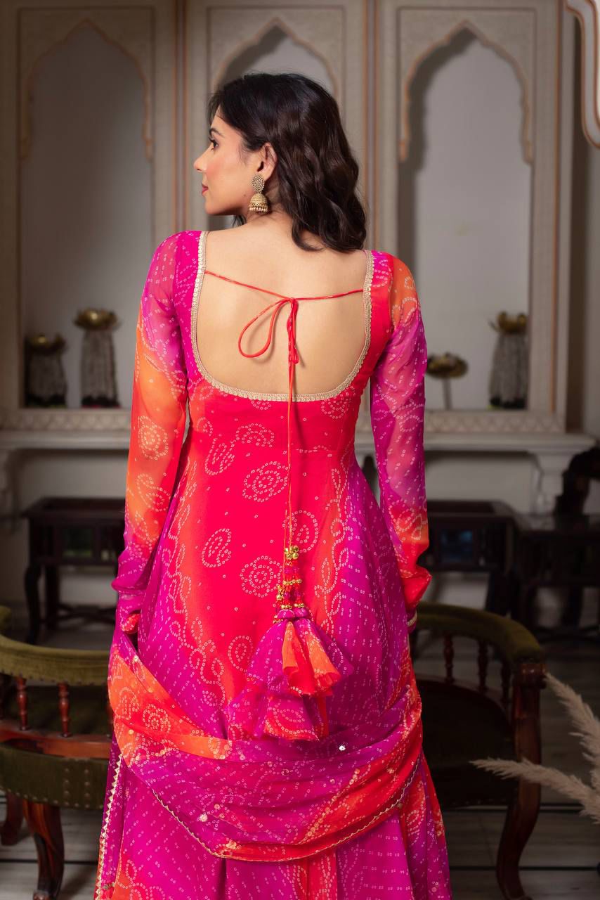 Women Gorgeous Digital Printed Faux Georgette Fabric Flared Anarkali, Pant and Dupatta Set