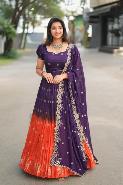 Pure Viscose Dola  Zari Weaving Border With all over butta Lehenga Choli with Dupatta