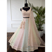 Designer Peach Embroidered Bridal Lehenga Choli Set with Net Dupatta