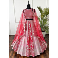 Designer Red Embroidered Bridal Lehenga Choli Set with Net Dupatta