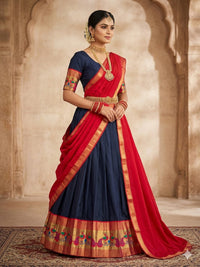 Black Kanchi Cotton Zari Weaving Work Semi-stitched Lehenga Choli with Dupatta
