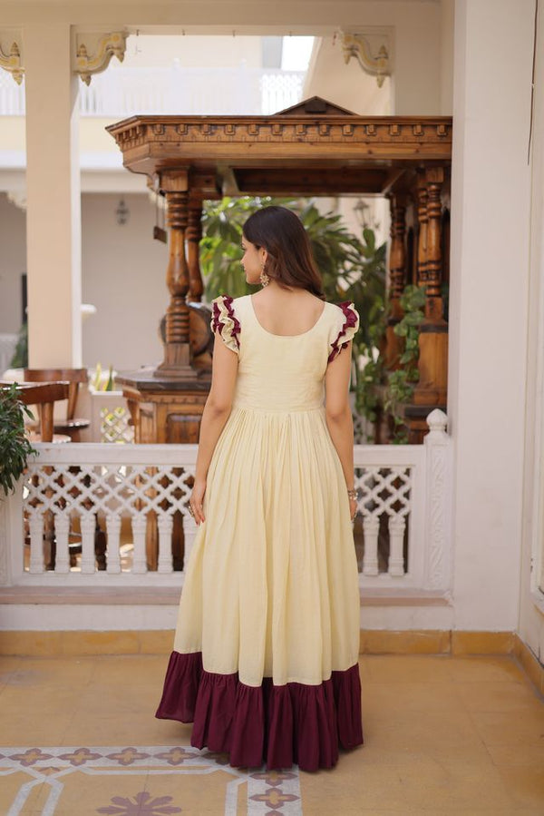Off White Color Beautiful Girlie Readymade Gown For Graceful Girlie Looks
