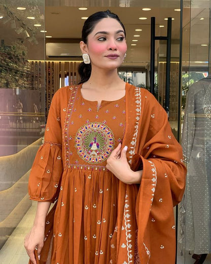 Rust Color Rayon Fabric Elegant Salwar Kameez