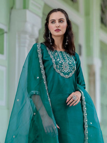 Rama Color Designer Embroidered Silk Blend Ethnic Festive Special Suit