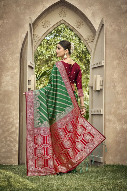 Green Color Banarasi Silk Fabric Ethnic woven Designer Saree