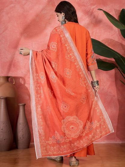 Orange Color Chanderi Silk Fabric Beautiful Graceful Readymade Palazzo Dress