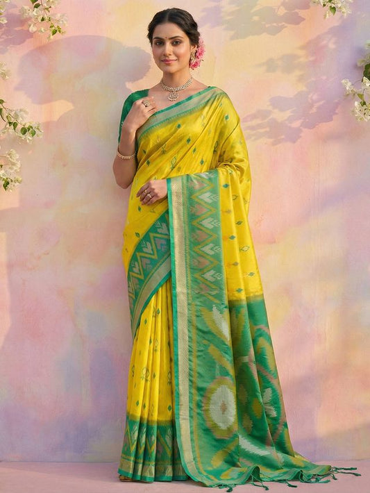 Lemon Color Soft Silk Woven Designer Graceful Ethnic Partywear Saree