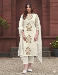 Off White Color Rayon Slub Fabric Beautiful Festive Wear Salwar Kameez
