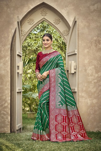Green Color Banarasi Silk Fabric Ethnic woven Designer Saree