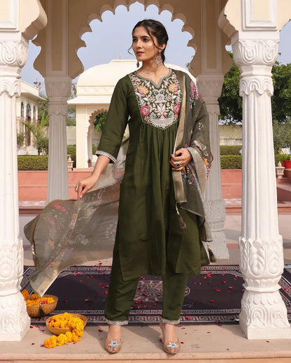 Mehendi Color Traditional Kurti Wedding Wear