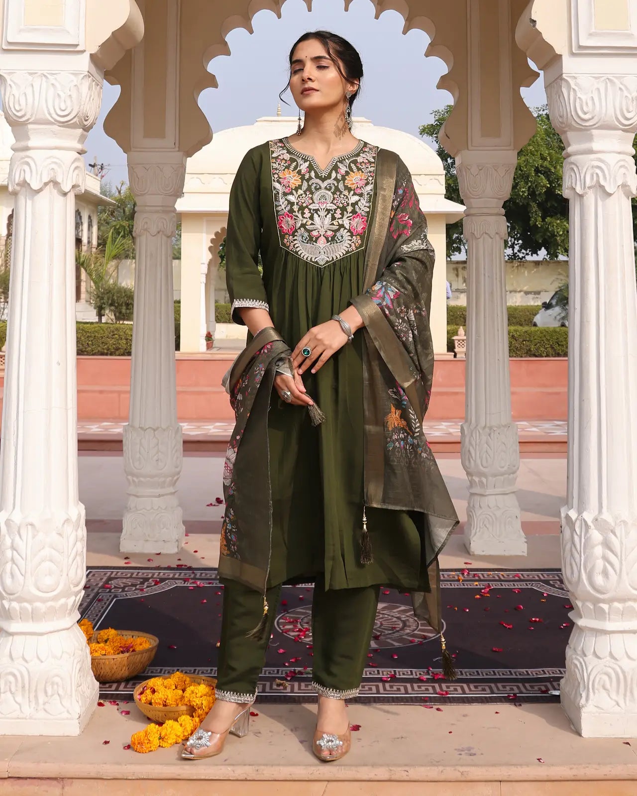 Mehendi Color Traditional Kurti Wedding Wear