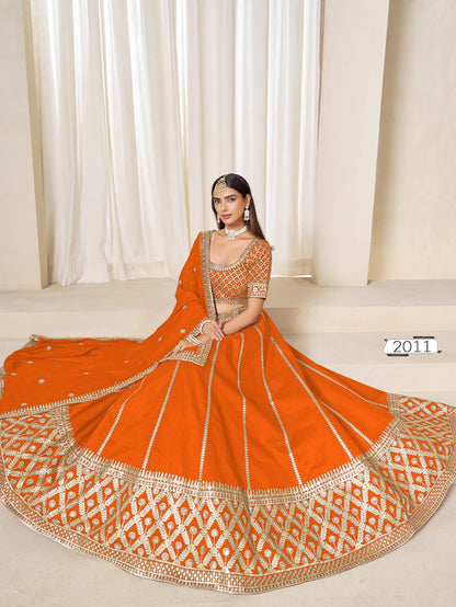 Orange embriodered art silk designer semi stitched Lehenga choli