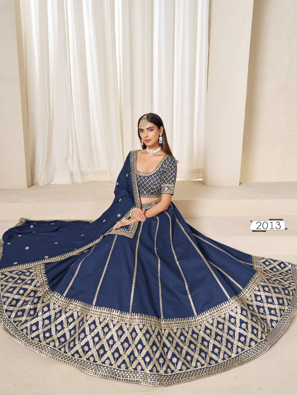 Navy embriodered art silk designer semi stitched Lehenga choli