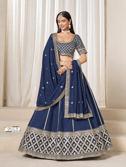 Navy embriodered art silk designer semi stitched Lehenga choli