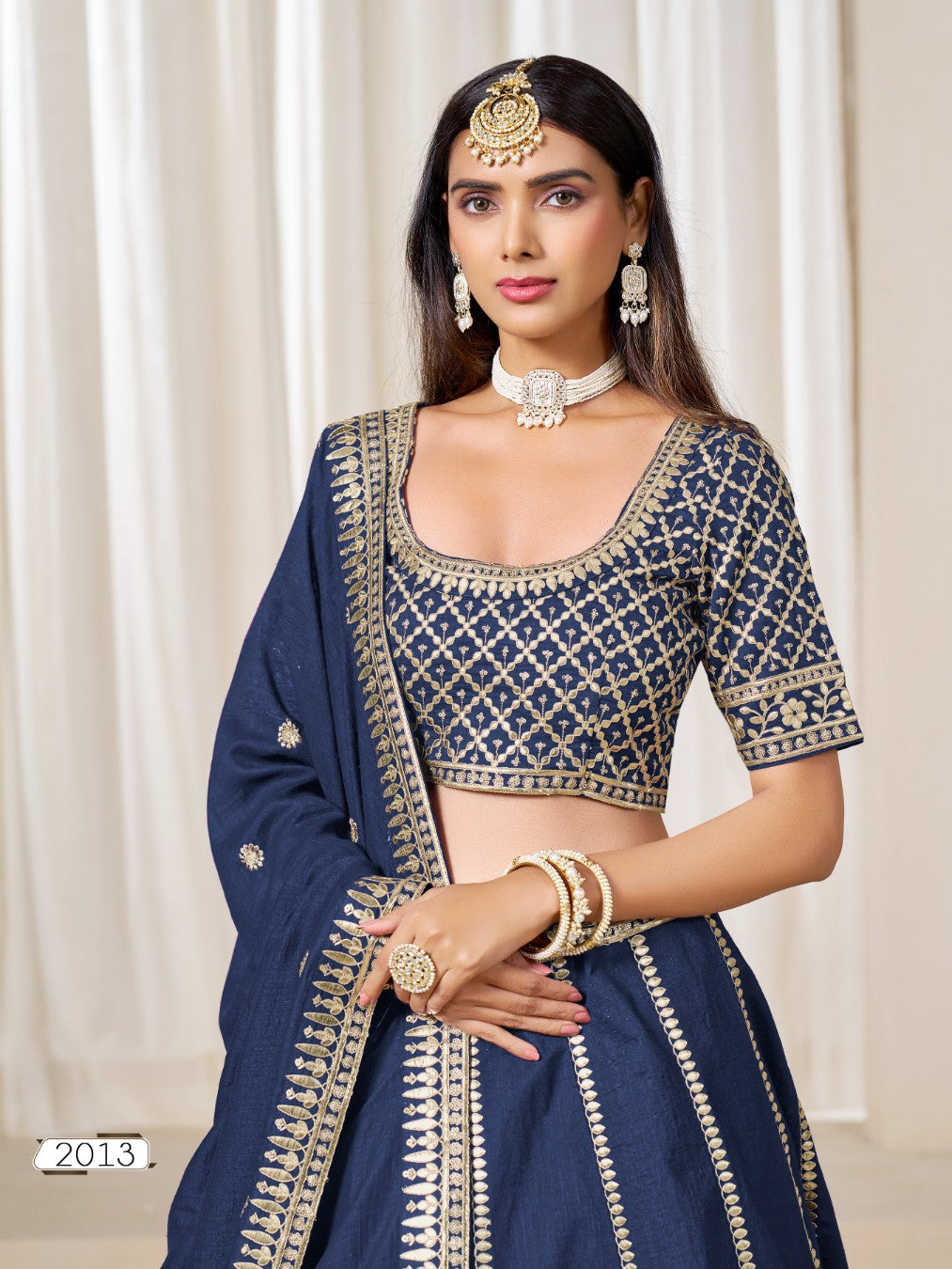 Navy embriodered art silk designer semi stitched Lehenga choli