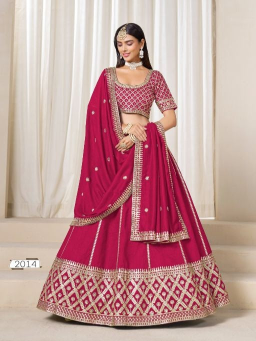 Red embriodered art silk designer semi stitched Lehenga choli