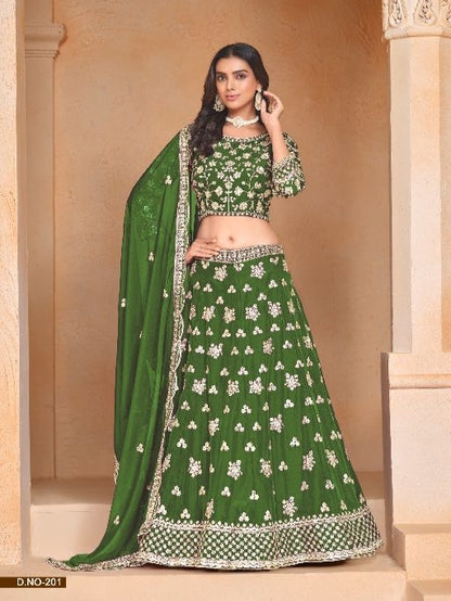 Green Embroidered Heavy Organza Designer Lehenga With Blouse