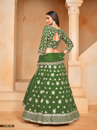 Green Embroidered Heavy Organza Designer Lehenga With Blouse