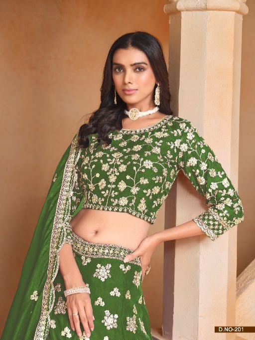 Green Embroidered Heavy Organza Designer Lehenga With Blouse