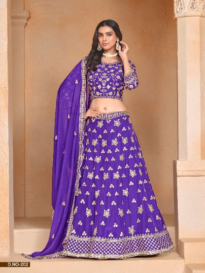 Lavender Embroidered Heavy Organza Designer Lehenga With Blouse