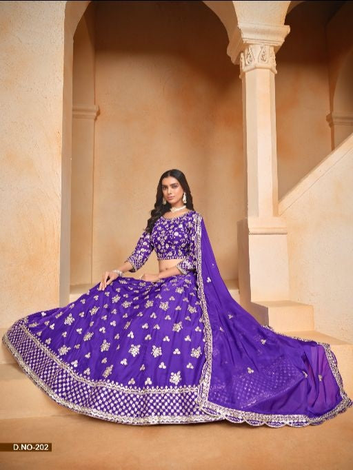 Lavender Embroidered Heavy Organza Designer Lehenga With Blouse