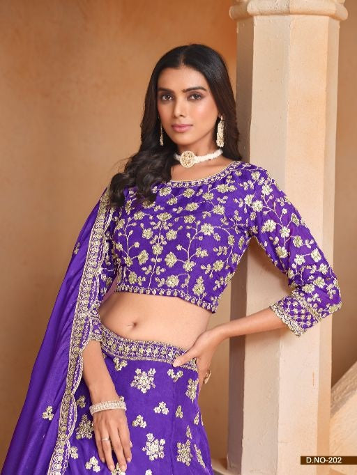 Lavender Embroidered Heavy Organza Designer Lehenga With Blouse