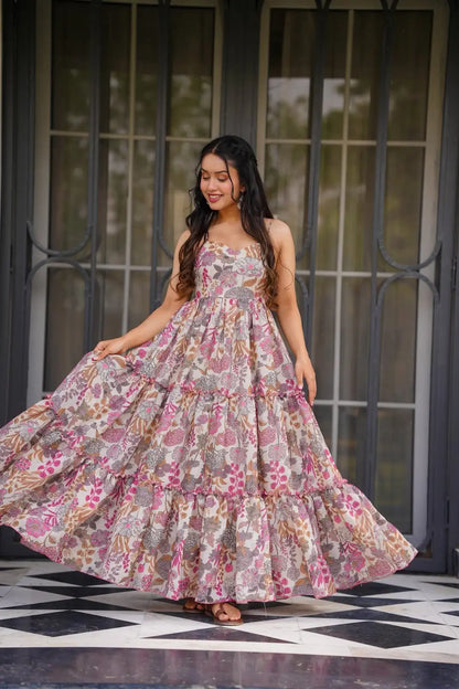 Women's Gorgeous Flared Partywear Designer Poly Rayon Gown 20