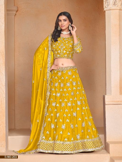 Yellow Embroidered Heavy Organza Designer Lehenga With Blouse