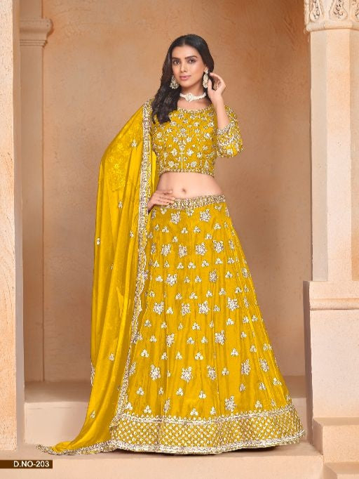 Yellow Embroidered Heavy Organza Designer Lehenga With Blouse