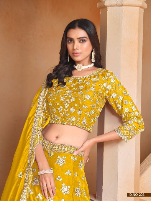 Yellow Embroidered Heavy Organza Designer Lehenga With Blouse