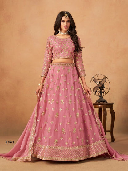 Pink Organza Semi Stitched Lehenga Choli with Heavy Embroidery Work