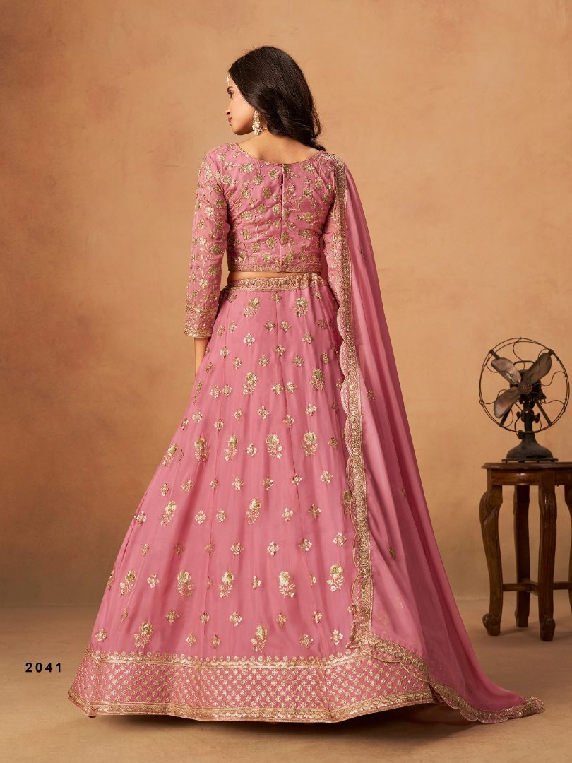 Pink Organza Semi Stitched Lehenga Choli with Heavy Embroidery Work