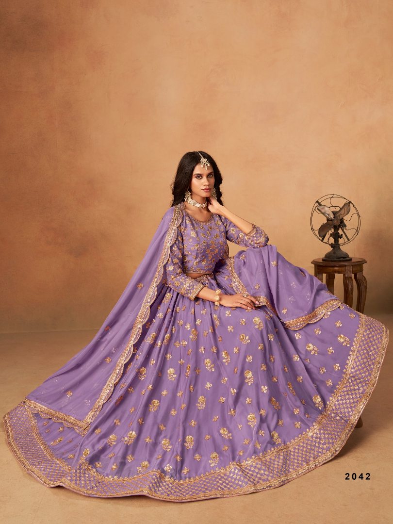 Lavender Organza Semi Stitched Lehenga Choli with Heavy Embroidery Work
