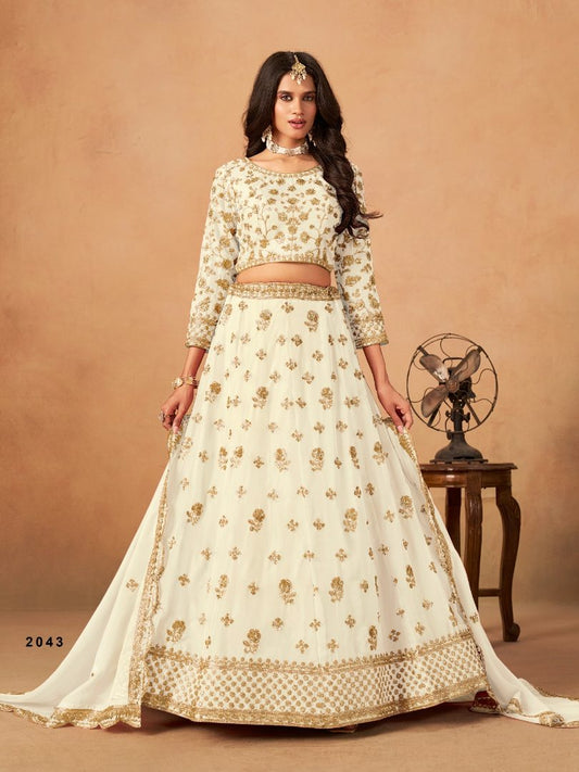White Organza Semi Stitched Lehenga Choli with Heavy Embroidery Work