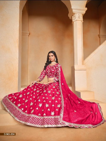Rani Pink Embroidered Heavy Organza Designer Lehenga With Blouse