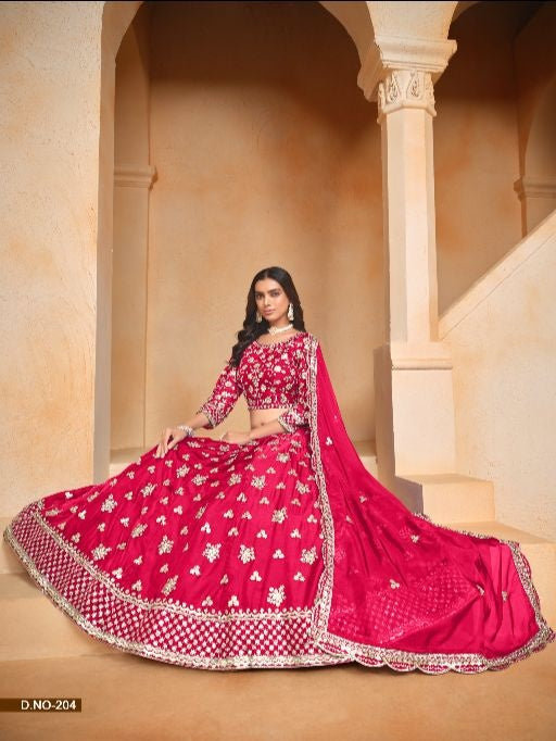 Rani Pink Embroidered Heavy Organza Designer Lehenga With Blouse
