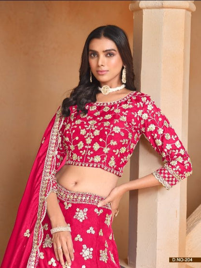 Rani Pink Embroidered Heavy Organza Designer Lehenga With Blouse