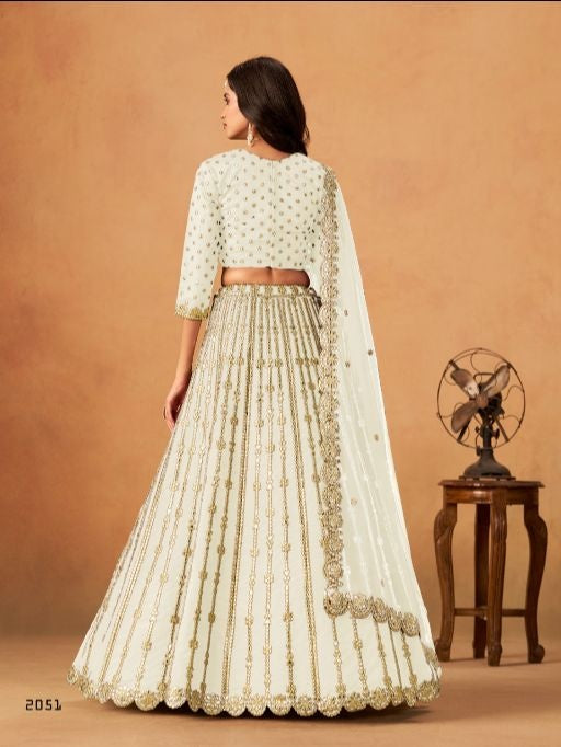 White Art Silk Semi Stitched Lehenga Choli With Embroidert Work