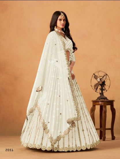 White Art Silk Semi Stitched Lehenga Choli With Embroidert Work