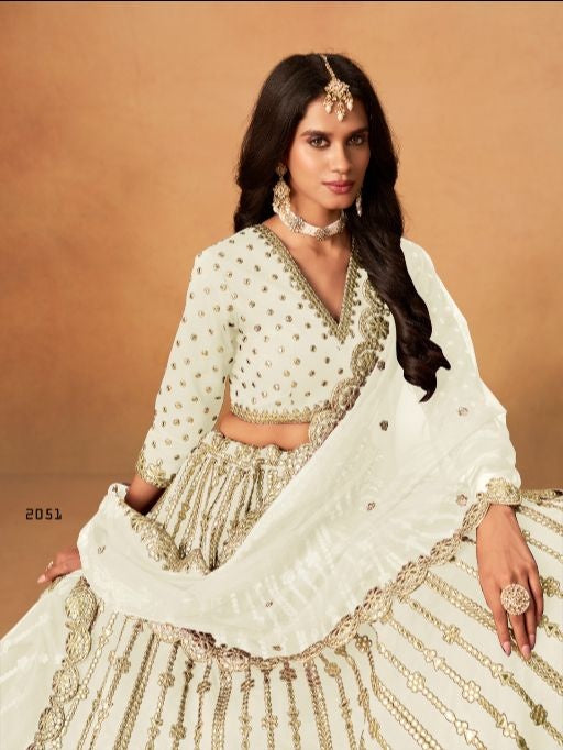 White Art Silk Semi Stitched Lehenga Choli With Embroidert Work
