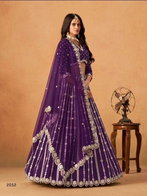 Violet Art Silk Semi Stitched Lehenga Choli With Embroidert Work