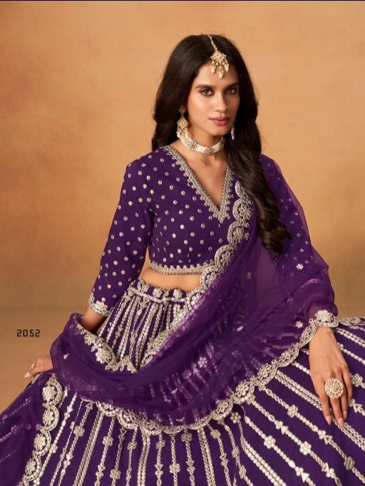 Violet Art Silk Semi Stitched Lehenga Choli With Embroidert Work
