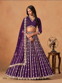 Violet Art Silk Semi Stitched Lehenga Choli With Embroidert Work