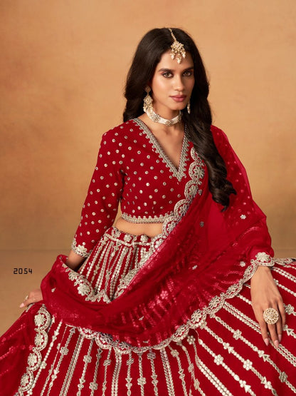 Red Art Silk Semi Stitched Lehenga Choli With Embroidert Work