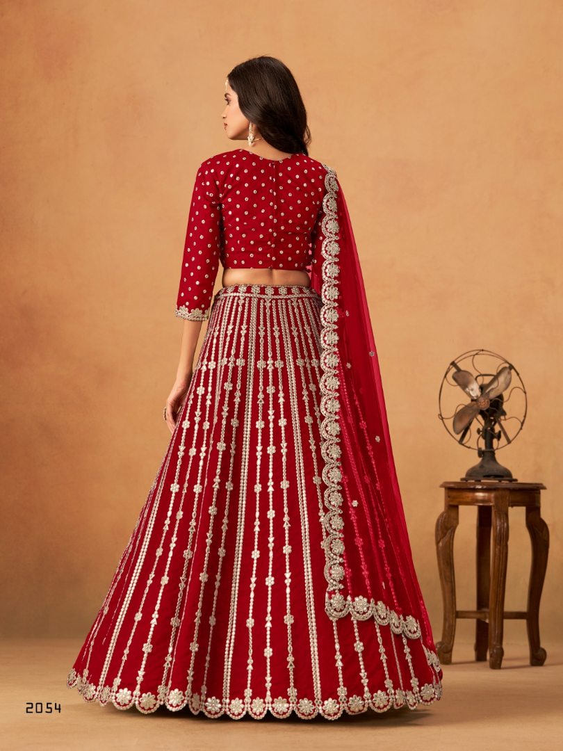 Red Art Silk Semi Stitched Lehenga Choli With Embroidert Work